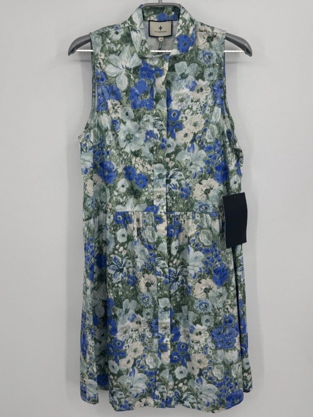 Tuckernuck Jardin de Fleurs Sleeveless Royal Shirt Dress sz M Watercolor Floral - Picture 2 of 6